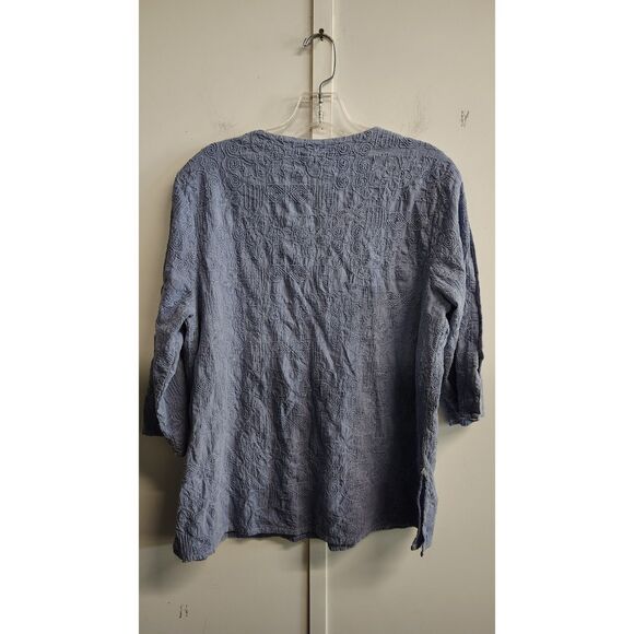 Focus Casual Life Small Women's Blue Floral Embroidery Pink Button Long Sleeve - Picture 2 of 10